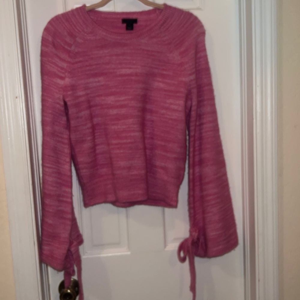 J.Crew pink sweater wide sleeves with bow ties XS.